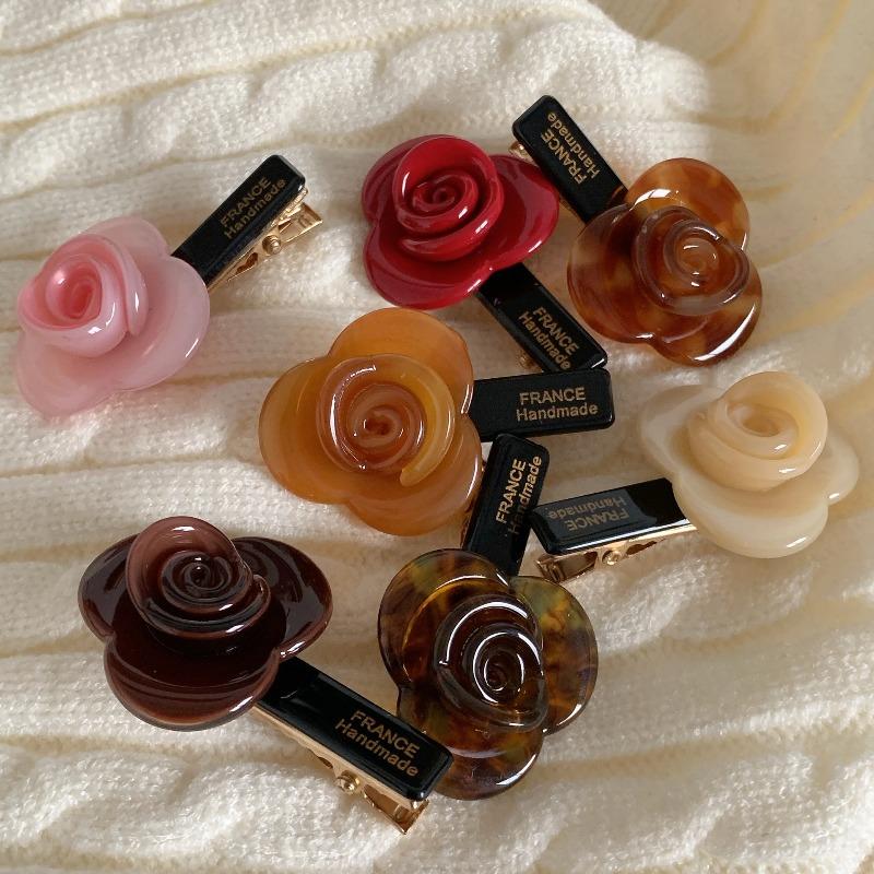 Korean Rose Flower Hair Duckbill Clip Acetic Acid Small Flower Side Clip Simple Temperament Bangs Hairpin Styling Accessories