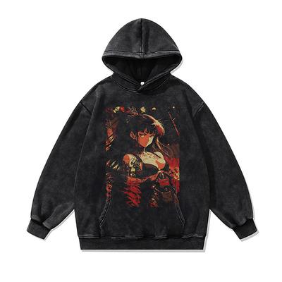 Digital Direct Injection Printing Hooded Sweater For Men And Women 430G Pure Cotton Washed Vintage Pullover Hoodie Autumn And Winter