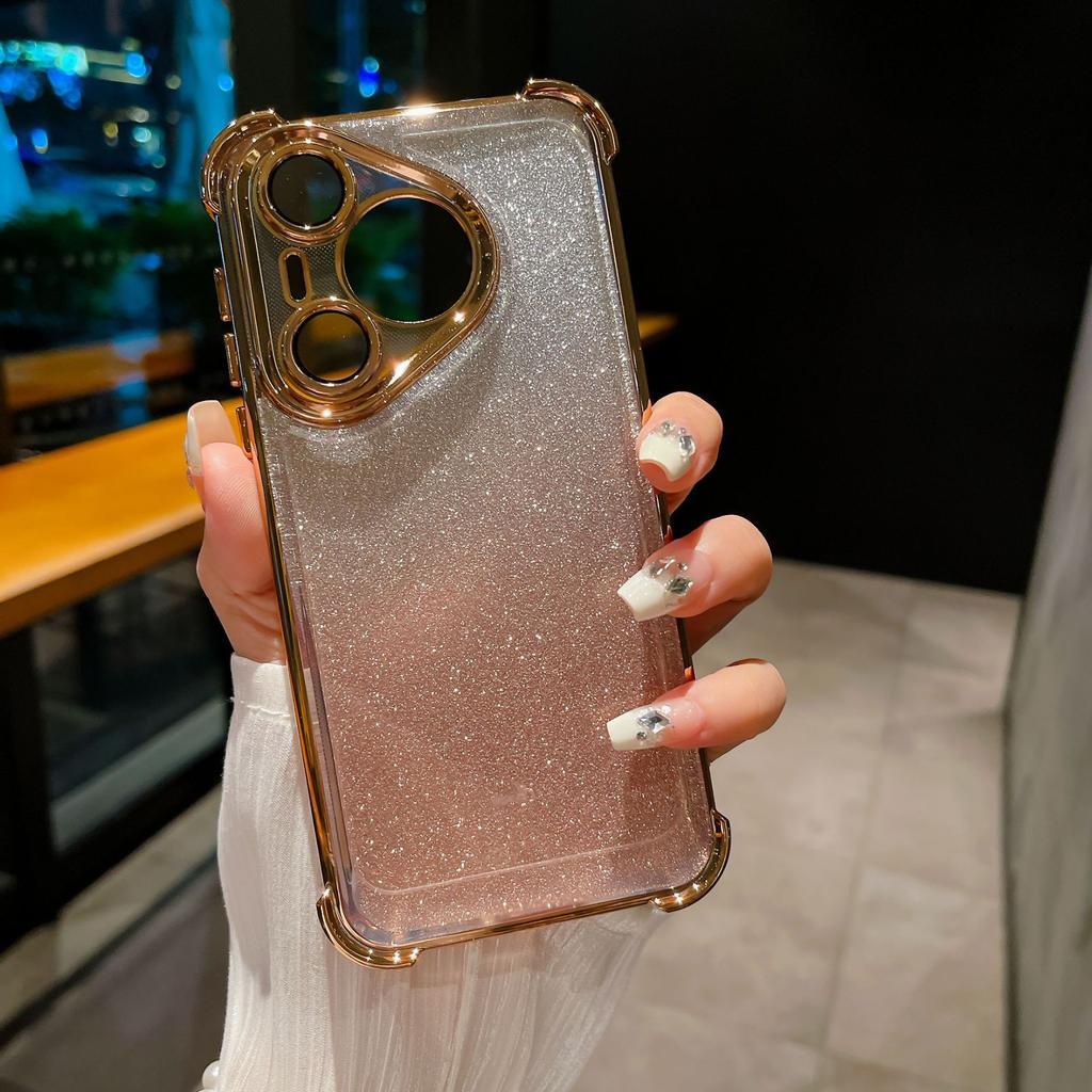 Huawei Pura70ultra Magnetic Stand HONOR 100 Electroplated Four-corner Anti-drop Gradient Glitter Phone Case