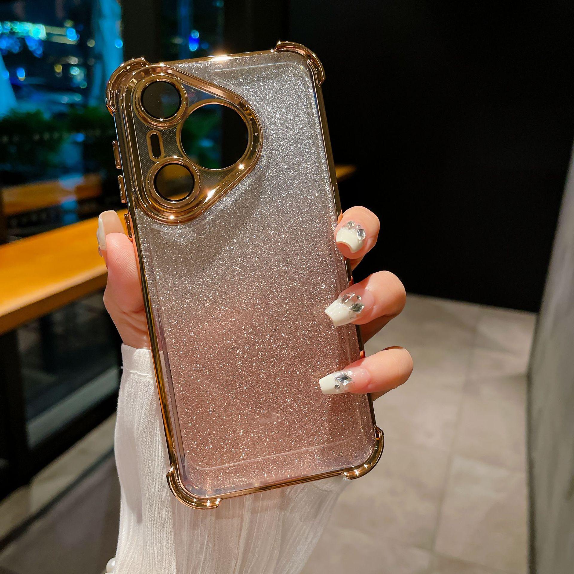 

Магнитная подставка Huawei Pura70ultra HONOR 100 Гальванизированный противоударный чехол для телефона с градиентным блеском на четырех углах huawei pura70