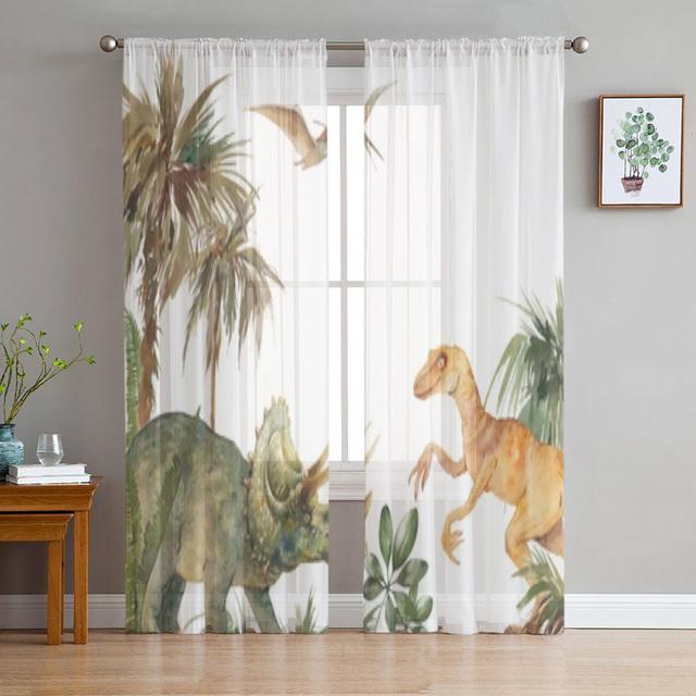 Tropical Safari Dyr Elephant Skinne Vindusgardiner Til Stue Soverom Voile Tyll Gardiner Stoffgardiner Til Kjøkken