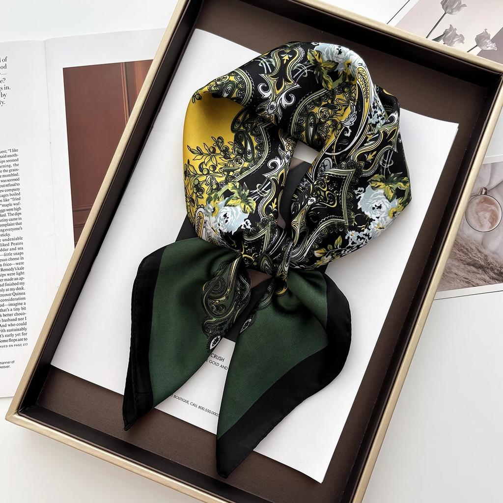 70*70Cm Luxury Design Square Hair Scarf For Women Hijab Small Neck Tie Hand Wrist Kerchief Female Headband Foulard