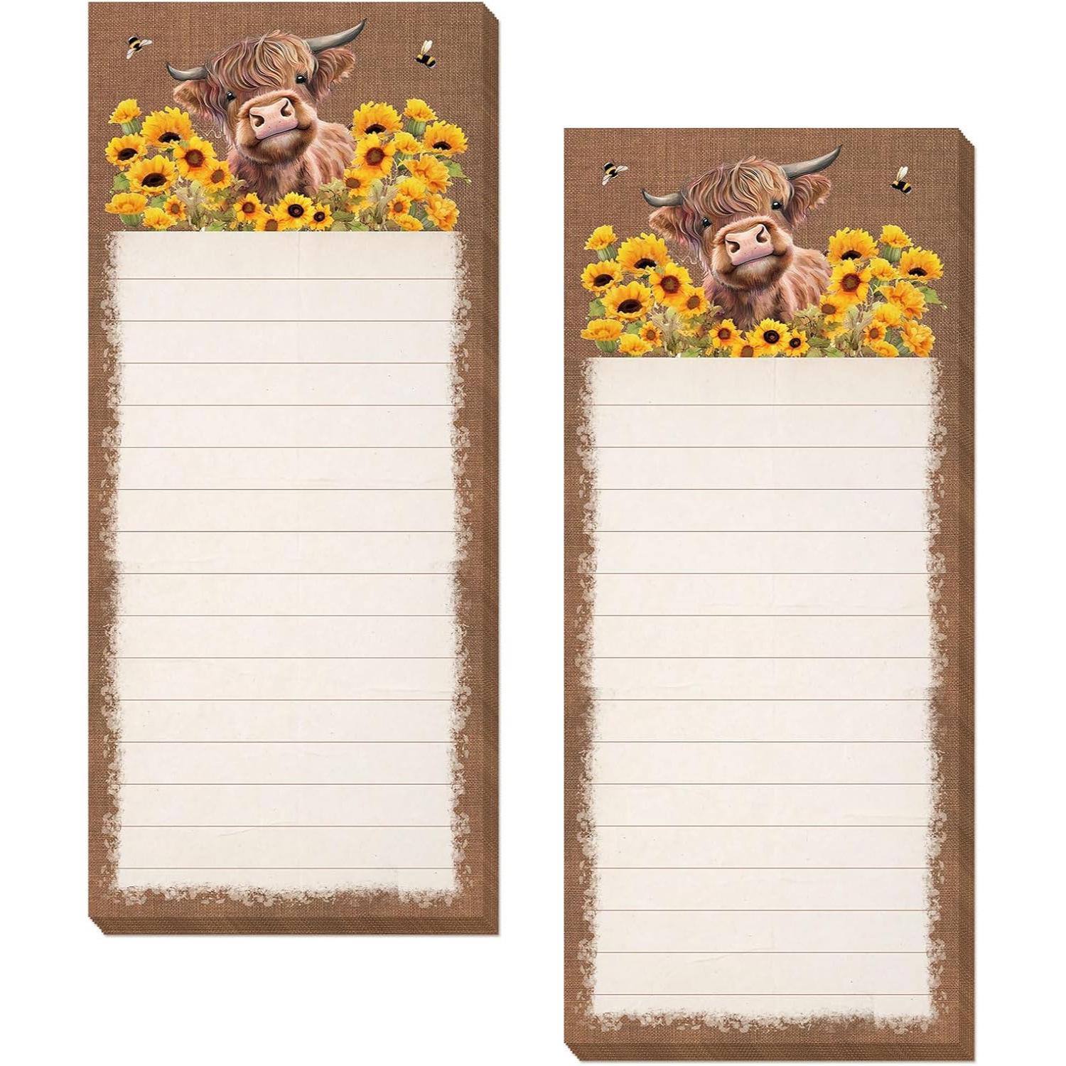 Highland Cow Magnetic Memo Pad: Tearable Sticky Notes for Fridge/Planner 60 Sheets/Pack