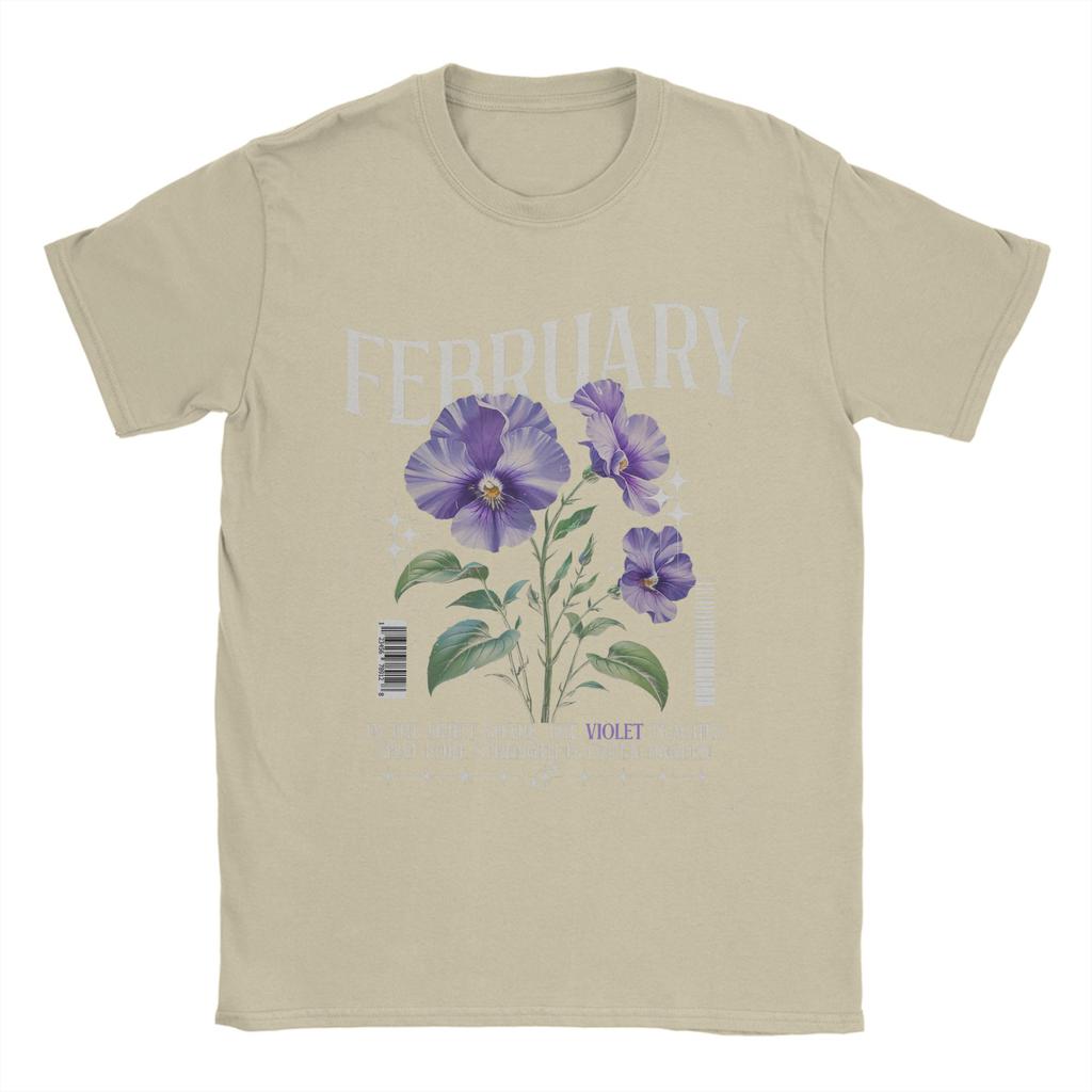Birthflowers February Violet Birthflower Men's T Shirts Amazing Tee Shirt Short Sleeve Crewneck T-Shirts Cotton Printed Clothes