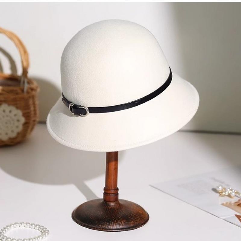 New autumn woolen bucket hat fashion travel top hat women's retro basin hat big head circumference