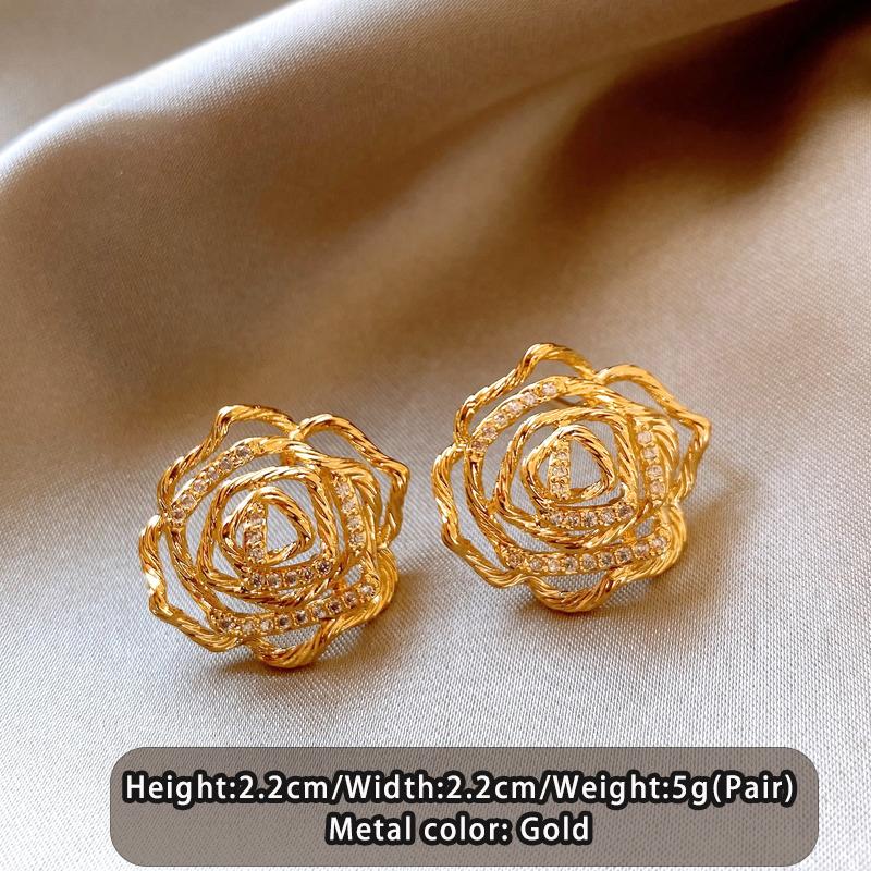 

Plated 18K Gold Color Zircon Hollowed out Flower Stud Earrings For Women 2026 New jewelry Elegant Accessories for Girls Trendy