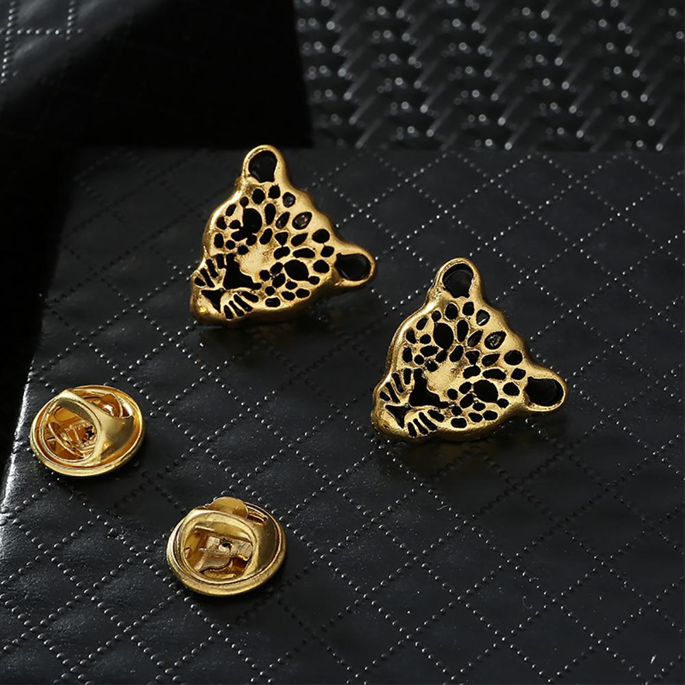1 Pair Retro Collar Brooches Tree Leaf Wolf Rhinestone Fashion Lapel Pin For Men Women Shirts Suits Clothes Decor Jewelry Gift