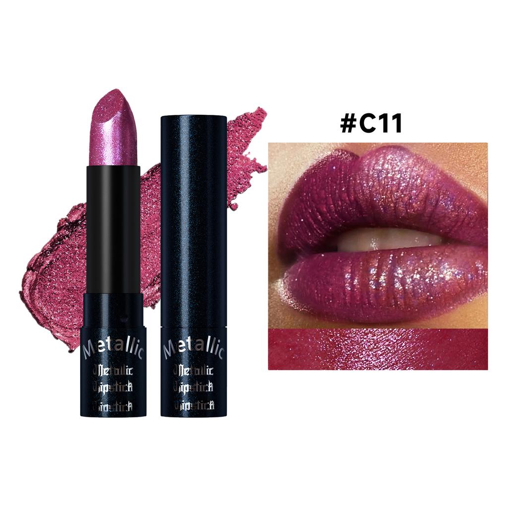 Waterproof Lipstick Long Lasting Shimmer Pigmented Lip Color - Glittery Shiny Finish for Party Holiday & Birthday Makeup