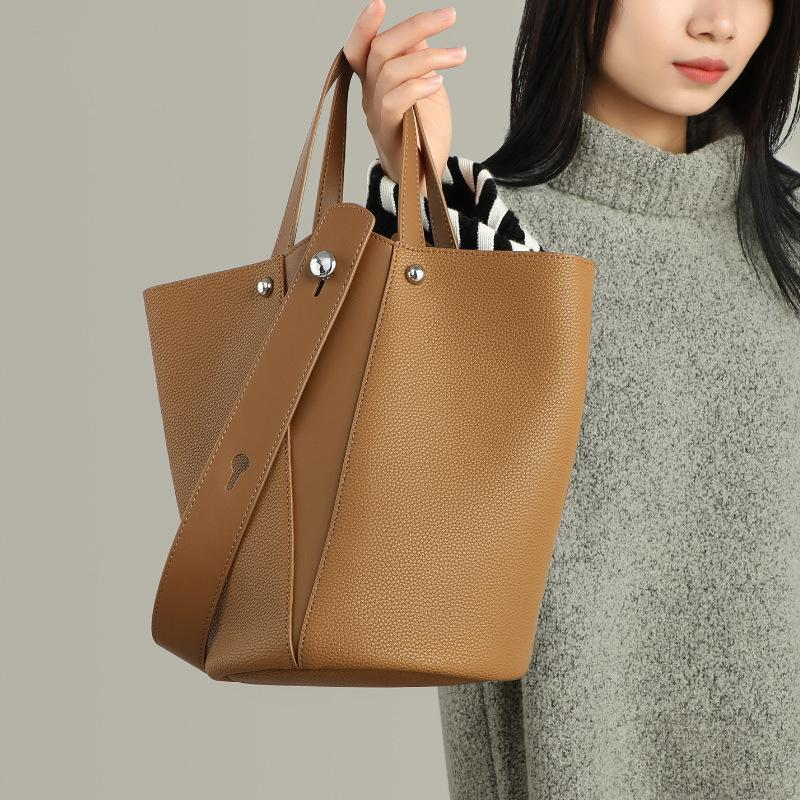 Jmg Bags Women's Brown Bucket Bag, Spring And Summer Hand-Held Bag, High-End Underarm Bag, Commuting To Work, Vegetable Basket, Single-Shoulder Bag