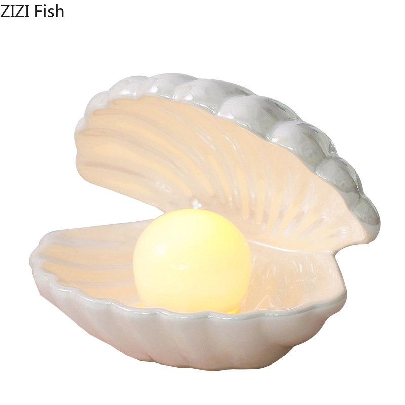 Dream Pearl Ceramic Lamp Desk Decoration Seashell Night Lamp Crafts Shell Storage Box Porcelain Ornaments Modern Home Decor