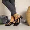 Summer Heels Medium Heel Buckle Female Footware Black 2024 Trend Fashion New Women's Pumps Shoes Peep Toe Women Sandals 40