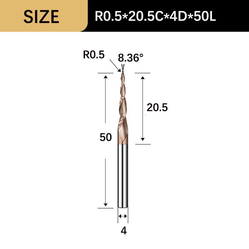 1 Stück Kegel Wood Metal Fräsen HRC55 Wolframstahl Kegeliger Kugelkopf-Schaftfräser Kegelige Kugelkopf-Spiral-Gravierfräser