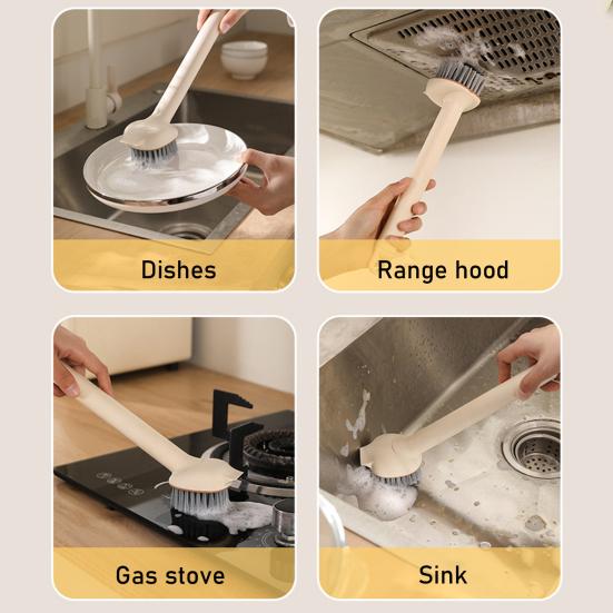 Pot Brush with Large 6-Level Adjustable Rotating Head Multi-Surface Angle 360-Degree Brushing Surface Cleaning Kitchen Brush