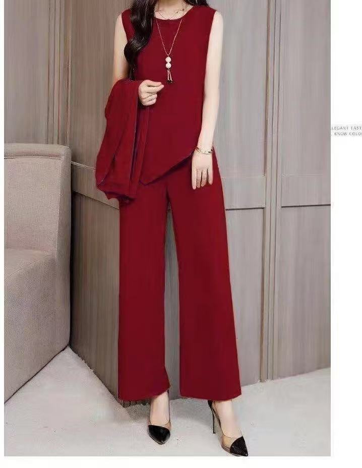 Women's Loose Fit Three-Piece Matching Set Long Sleeve Cardigan Wide Leg Pants Casual Outfit Set