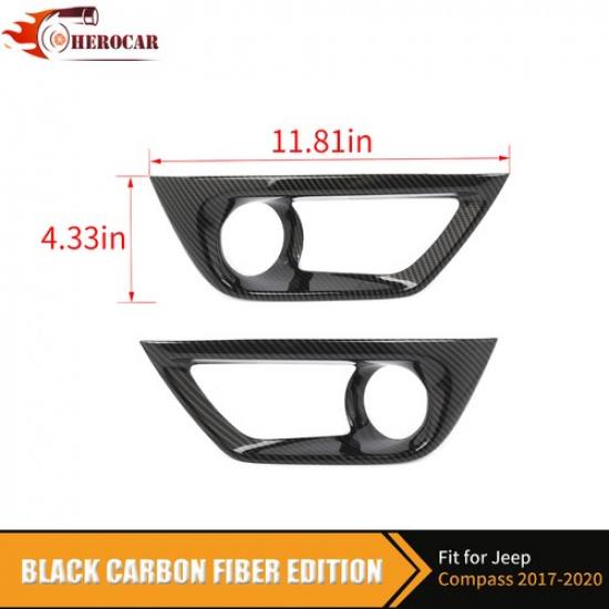 2PCS Carbon Fiber Front Fog Light Lamp Trim for Jeep Compass 2017-20 Accessories