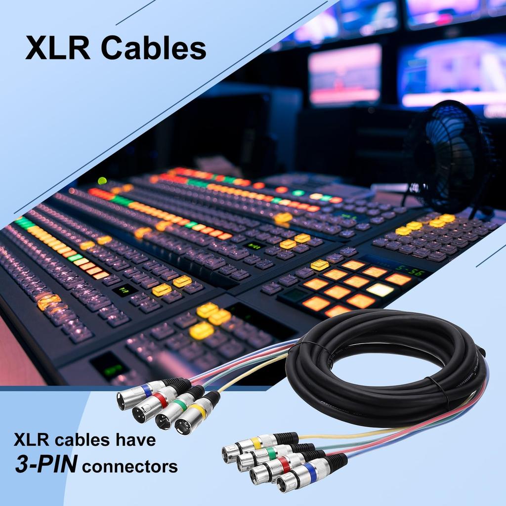 Uxcell 1pc 4-Channel XLR Snake Cable, 4 Colors, XLR Male-Female Microphone Cable, 4-Way Microphone Patch Cord, Balanced Connection, for Stage,