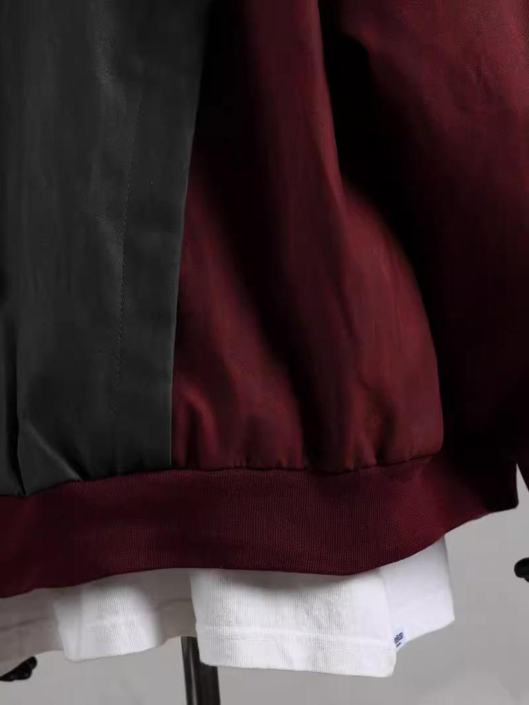 European & American Streetwear Color Block Patchwork PU Leather Baseball Jacket
