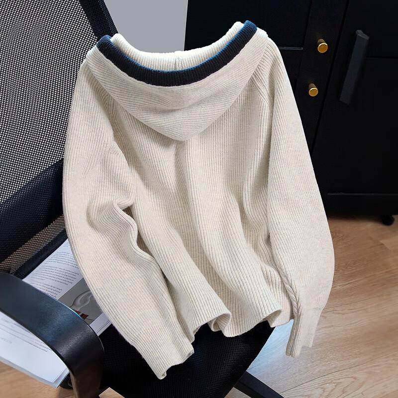 Women's Color Block Hooded Loose Knit Sweater