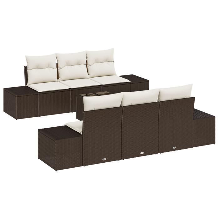 VidaXL Ensemble de Canapé de Jardin de 7 Pièces avec Coussins Marron en Poly Rattan 3355617
