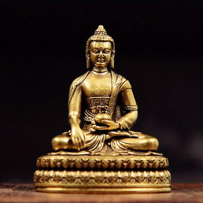 Vintage Messing Sittende Buddha Figur Liten Sakyamuni Statue for Samling Reise Tilbedelse Antikk Hjem Skrivebordsdekor