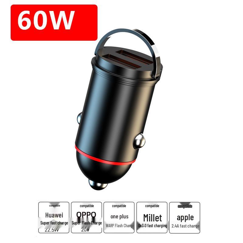 Compact Dual USB Car Charger with Pull-Ring Design - 200W Fast Charging & Multifunctional Cigarette Lighter