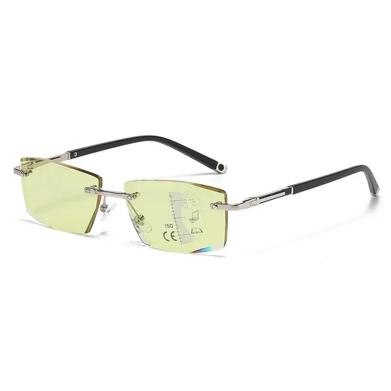 Men Women Vintage Night Vision Presbyopia Fashion HD Progressive Reading Glasses Frameless Cut Far Sight Eyewear +1.0+1.5+4.0