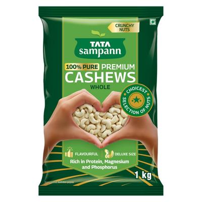 TATA Sampann Pure Premium Cashews Whole 1 Kg Pack Nutritious Crunchy Kaju Rich In Protein Magnesium Phosphorus For Healthy Snacking