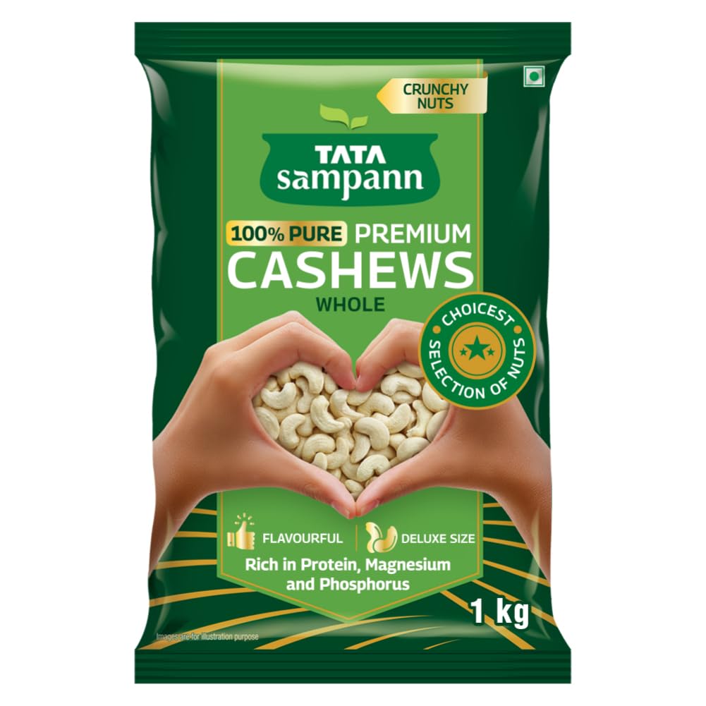 

Tata Sampann Pure Premium Cashews Whole 1 Kg Pack Nutritious Crunchy Kaju Rich In Protein Magnesium Phosphorus For Healthy Snacking