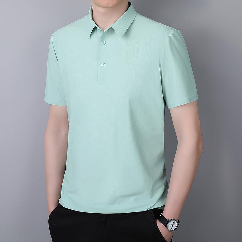 Large Size Short Sleeved Ice Silk POLO Shirt Men's Solid Color Business Quick Drying Top Seamless Men's Casual T-shirt