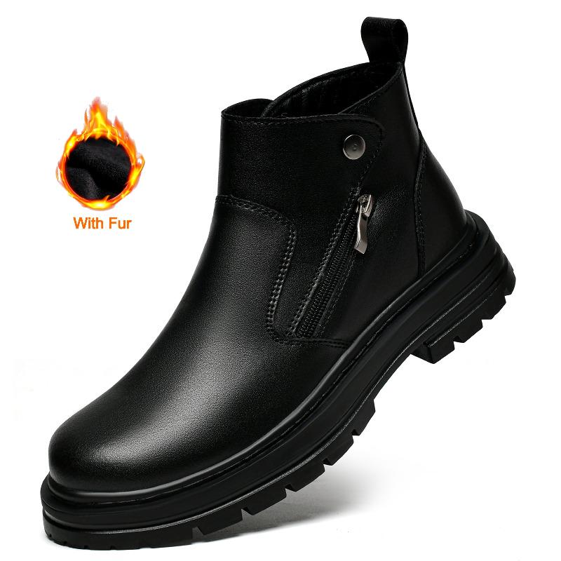 Fashion 2025 Fashionable Men's High-Quality Leather Ankle Boots With Side Zipper Buckle Design Comfortable Outdoor Durable Casual Boots