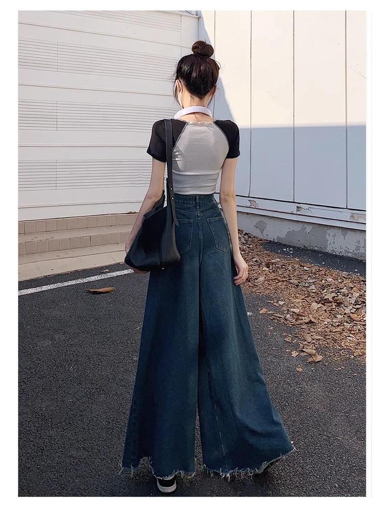 Women's 2024 High-Waisted Wide-Leg Jeans: Spring/Autumn Loose Flared Pants Skirt