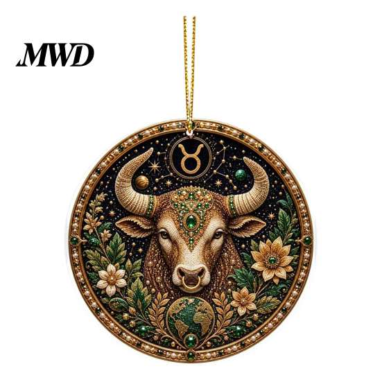 Durable Acrylic Decor 2D Flat Pearl Painting Ornament, Double Sided Zodiac Theme Hanging Gem Valentine Day Gift Art Craft, Rhinestone Beads