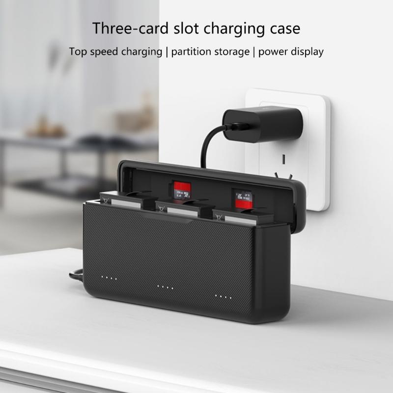 Fast Speed Charging Storage Box for Action4 Camera Batteries Holds 3 Slots with Power Indicator
