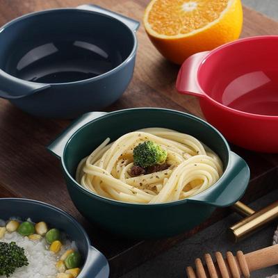 Nordic Double-Ear Multipurpose Bowl: Ideal for Rice, Salad, Dessert, Soup, or Noodles. Perfect for Home or Dorm Use. Made of Durable Plastic.