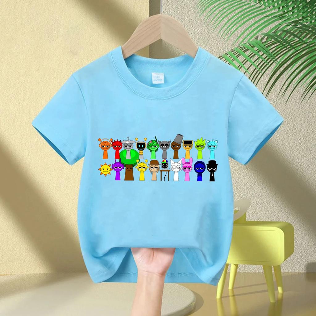 2026 summer short sleeved Sprunki cute and fashionable boy and girl comfortable round neck pure cotton short sleeved Tshirt
