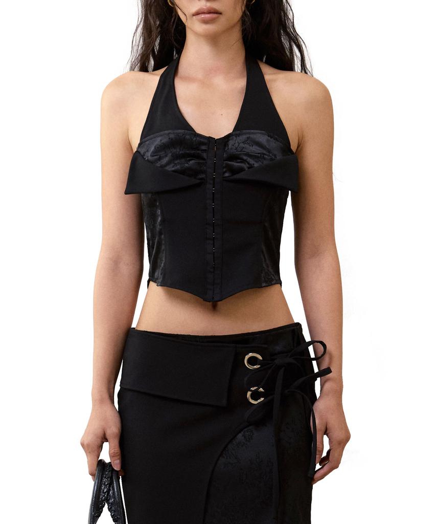 Hilda Jacquard Layered Halter Top [Black]