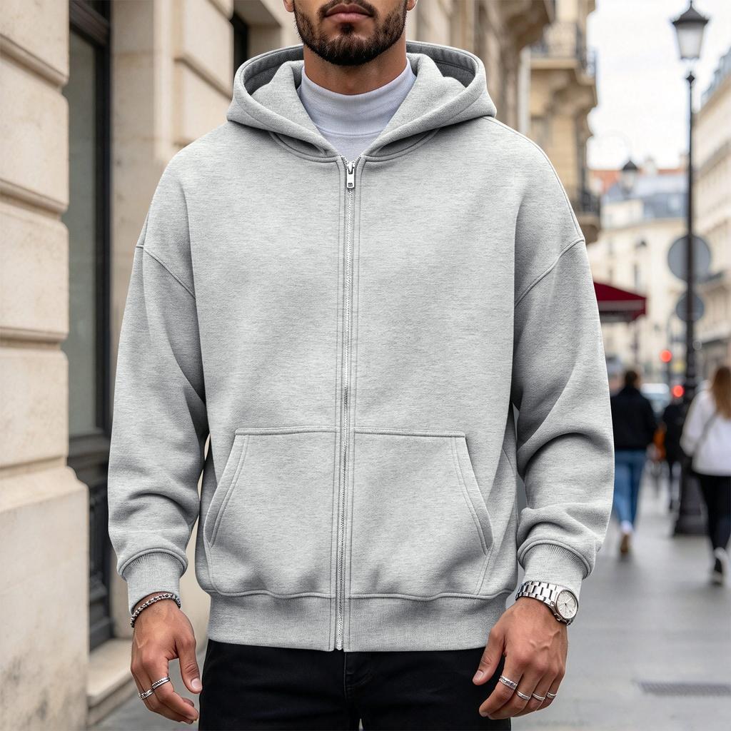 Unisex Hooded Cardigan Sweatshirt Jacket for Fall and Winter Casual Wear