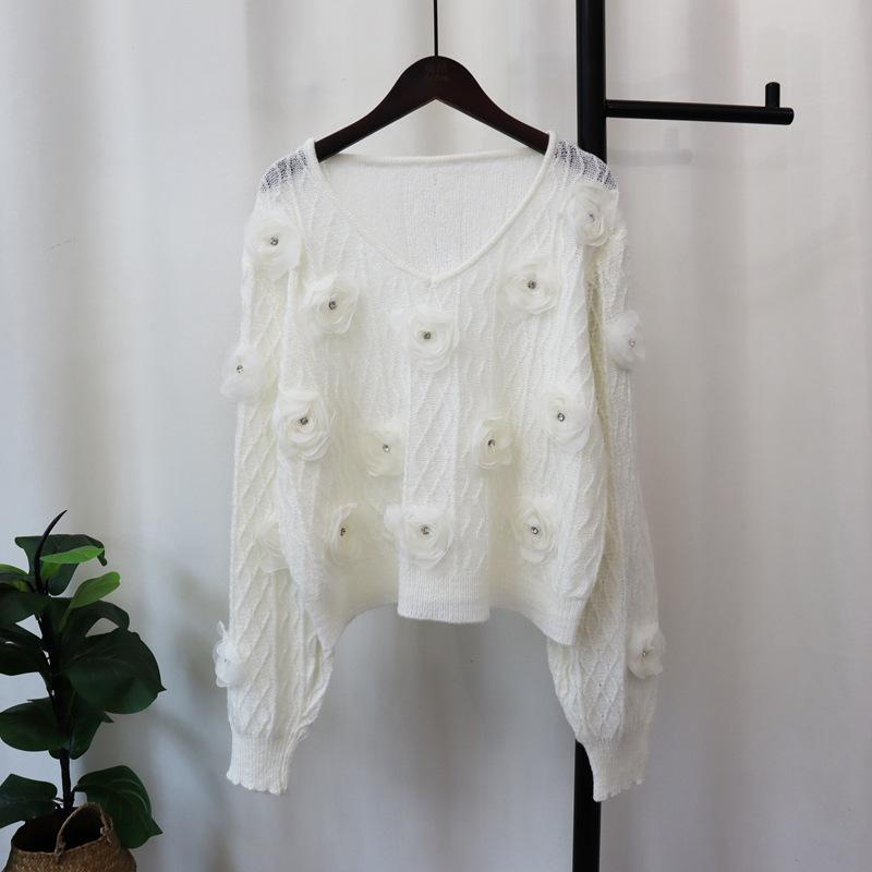 

Тяжелая промышленность трехмерный цветок вязаный свитер топ осень новый тонкий свободный милый нежный свитер пуловер женщина one size fits all