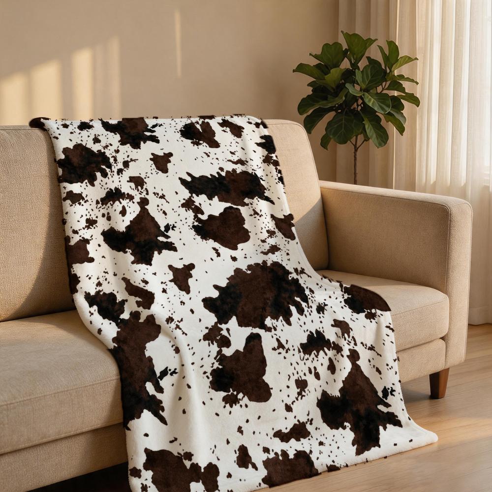 MultiCowPrintTexture Throw Short Plush Throw Blanket Soft Skin-Friendly Multi-Scene Home Office