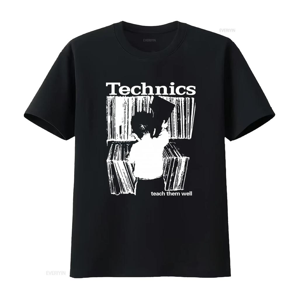 Vintage Technics T-Shirt Herren L Schwarz Audio Hi Fi Plattenspieler Hip Hop DJ Y2K 2000er Lehre Sie Gut vintage Gewaschen Bequem