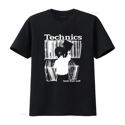 Vintage Technics T-Shirt Herren L Schwarz Audio Hi Fi Plattenspieler Hip Hop DJ Y2K 2000er Lehre Sie Gut vintage Gewaschen Bequem