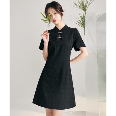 Women's New Chinese Style Pankou Waist-Cinching Short Sleeve Dress