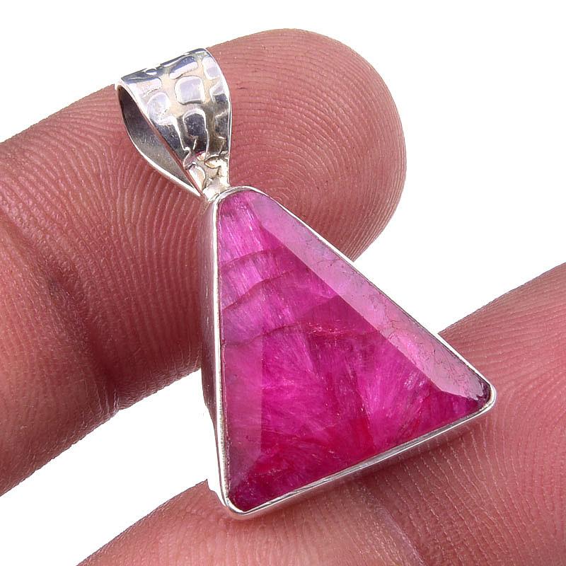 

Red Ruby(Simulated) Gemstone Handmade 925 Sterling Silver Pendant 1.25 e4M40