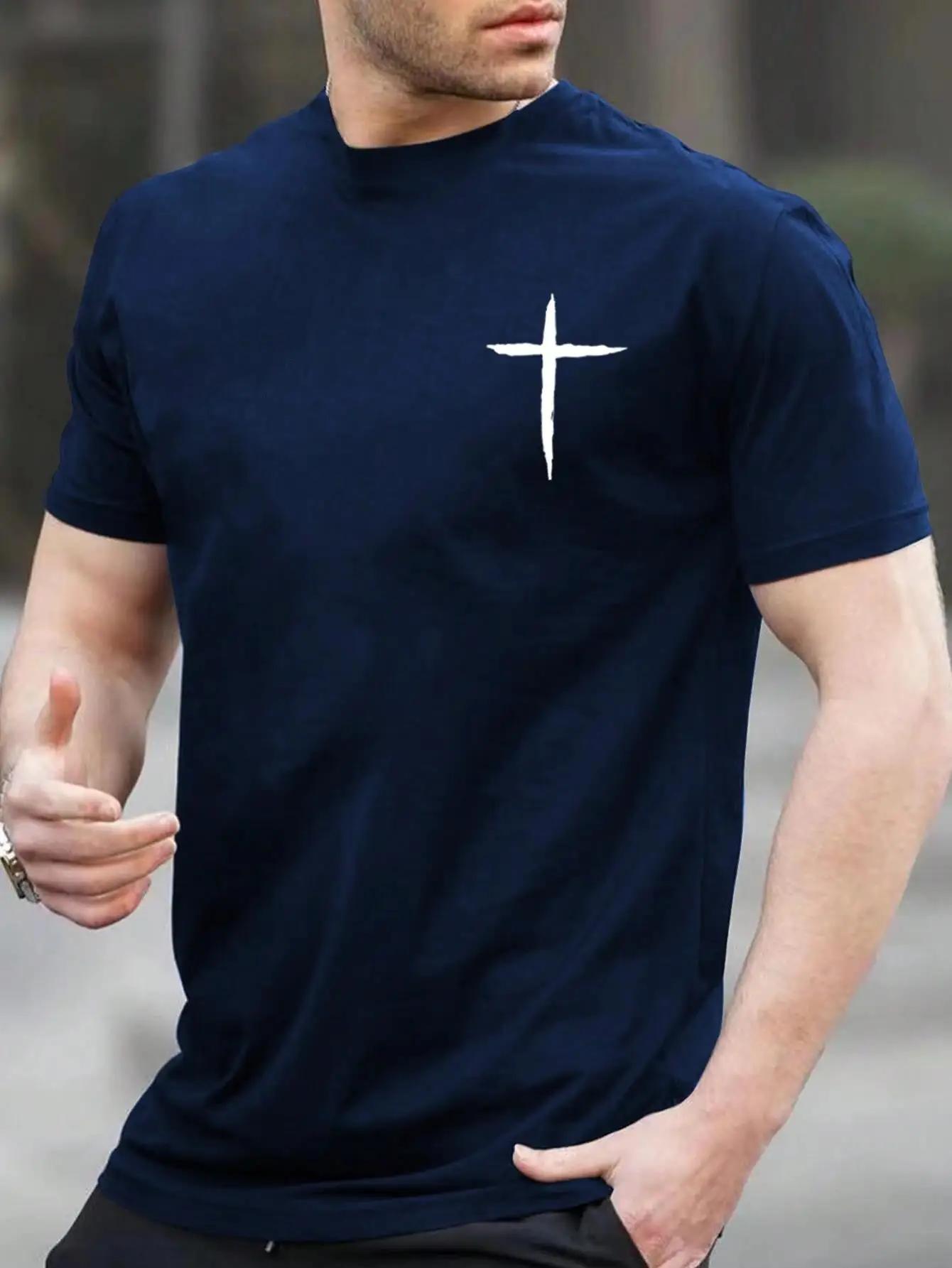 The best product for you Eenvoud Handschrift Kruis Print Kleding Mannen Los Oversized T-shirt Zomer Katoen Los Korte Mouw Casual T-shirts Tee M bruin