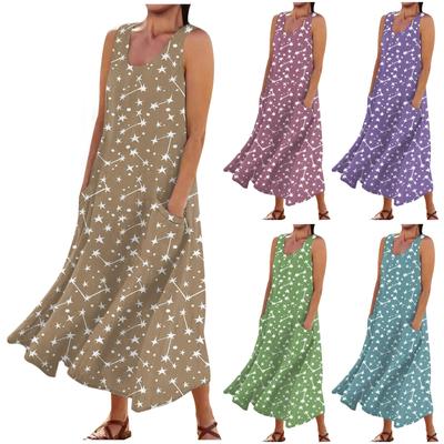 Women's Sleeveless Casual Cotton Dress with Floral Print and Pockets Comfortable Loose Fit Long Summer Dress for Everyday Wear