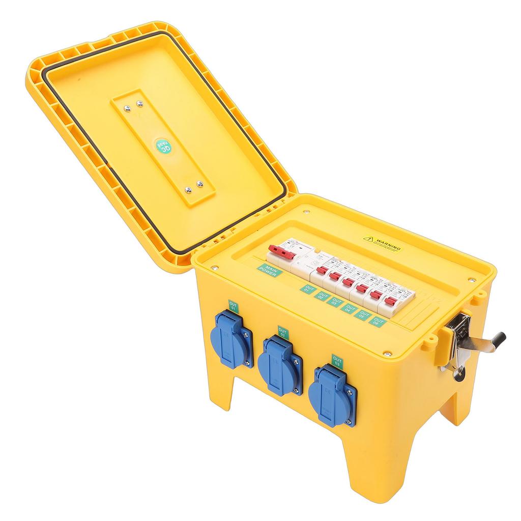 Power Distribution Box 16A Water Proof Portable Electrical Box with 6 Outlets for Construction Site Yard Garden