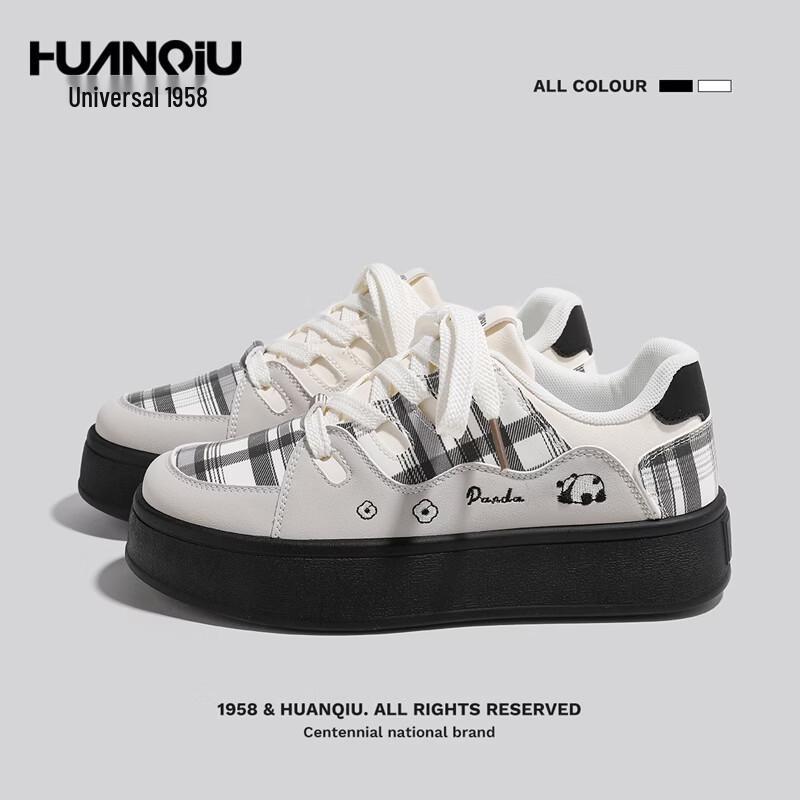 Universal 2026 Spring Women s Cute Panda Retro Plaid Platform Sneakers 38