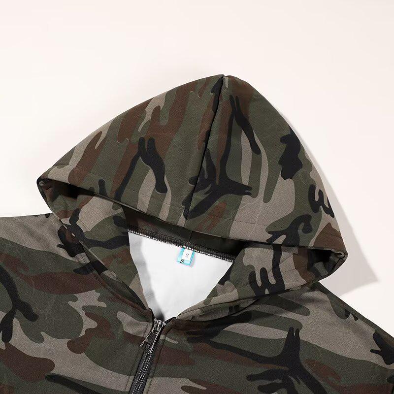 American Retro Camo Streetwear Hoodie for Men & Women - Trendy Unisex Zipper Jacket
