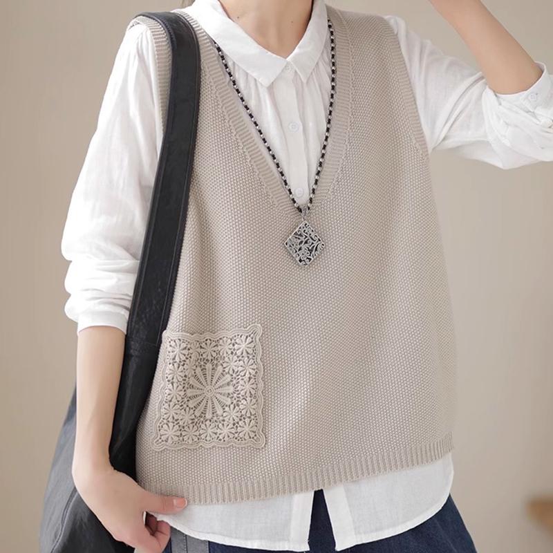 Round Neck Knitted Vest Women Spring Casual Sleeveless Wide Loose Adults