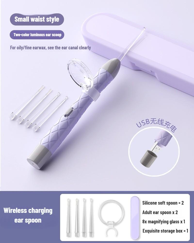 LED Ear Wax Removal Tool Kit USB Rechargeable Stainless Steel Soft Silicone Tips Portable Storage Box For Home Daily Cleaning
